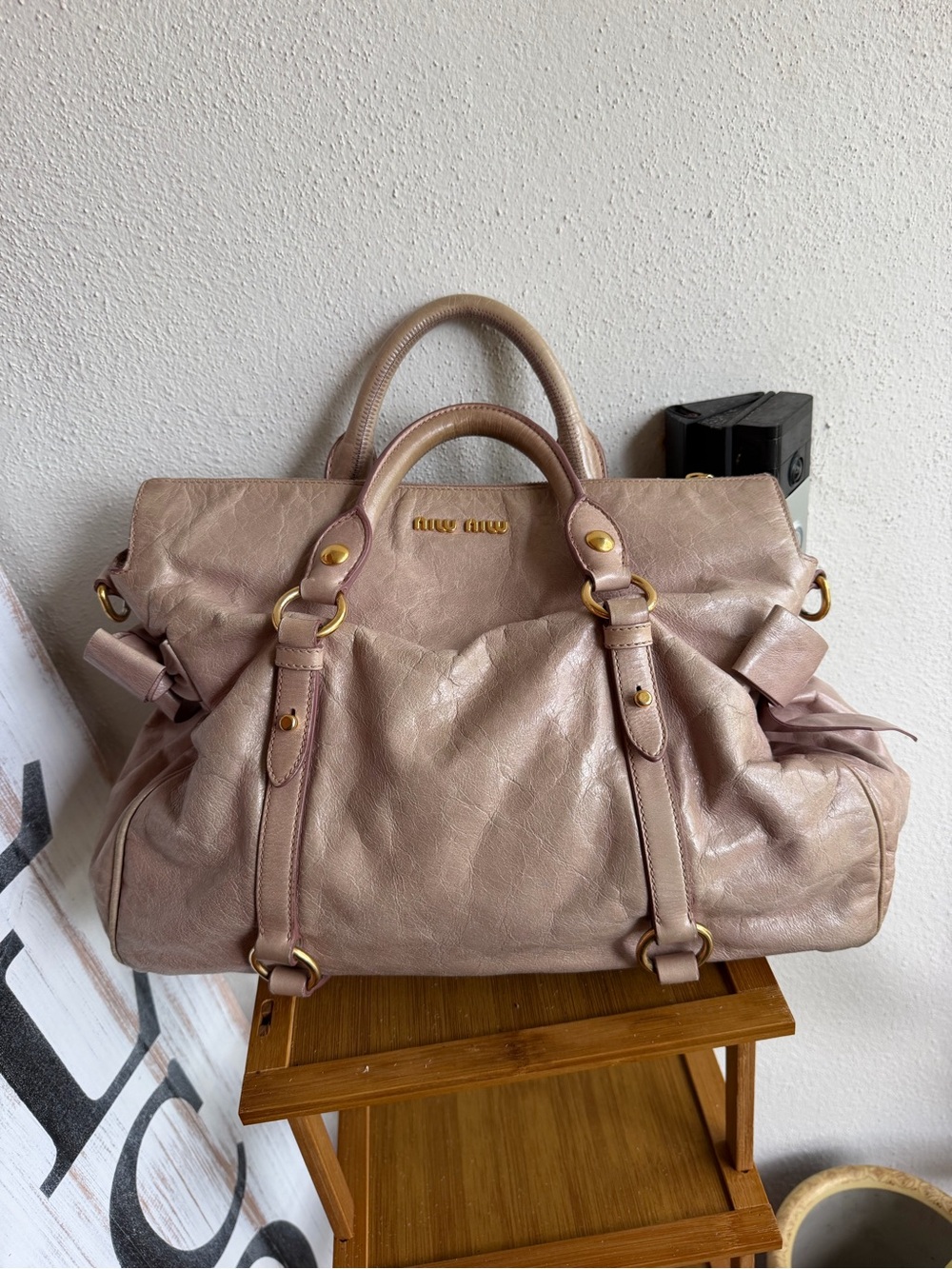 Miu Miu Blush Pink/Beige Leather Satchel with Gold Hardware - Picture 10 of 15